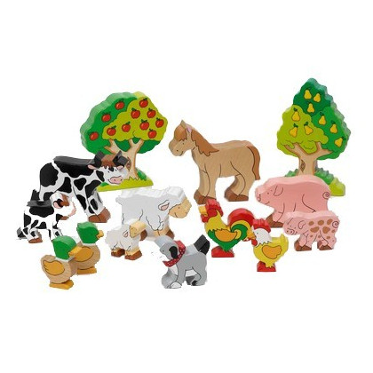 Set de 14 animaux de la ferme en bois