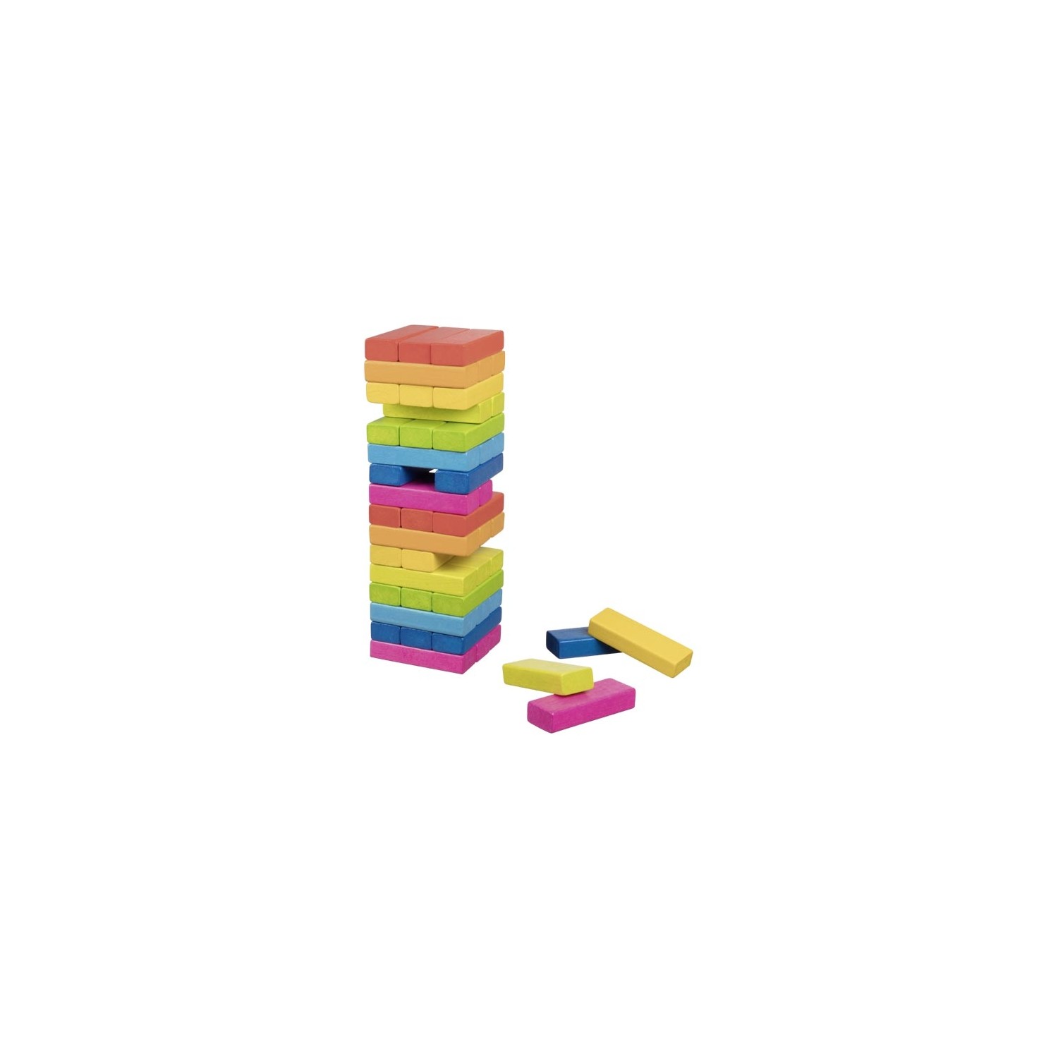 La Tour Chancelante – Jeu D’adresse En Bois – 8 Pièces + Dé De Couleurs – Sac En Coton Inclus – Dès 3 Ans